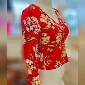 Bright Red Floral Crop Top
